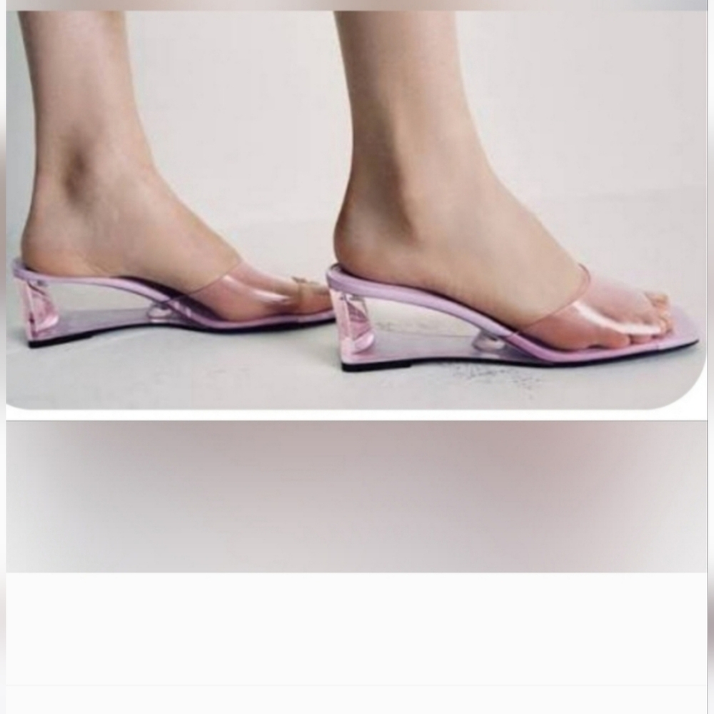 ZARA Lavender PVC Transparent Wedge Slides Size 8